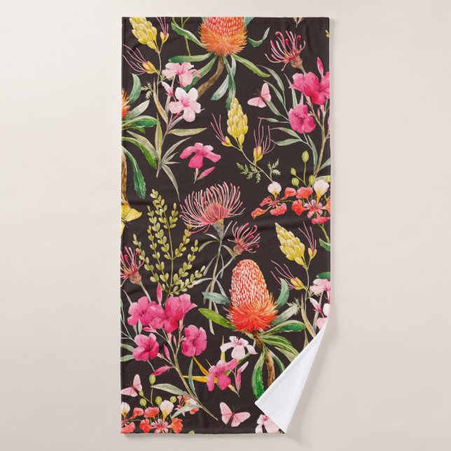 Patrón tropical acuarela, flores, bansias o (Toalla de baño)