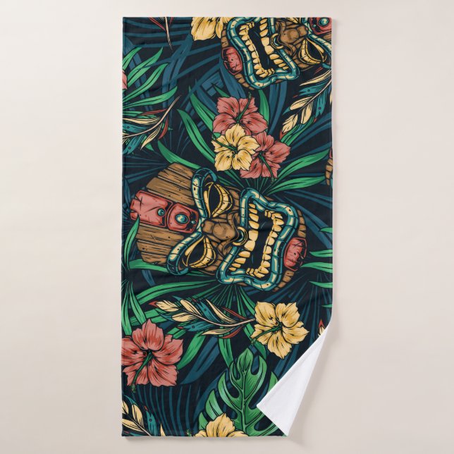 Patrón tropical hawaiano de la máscara tiki (Toalla de baño)