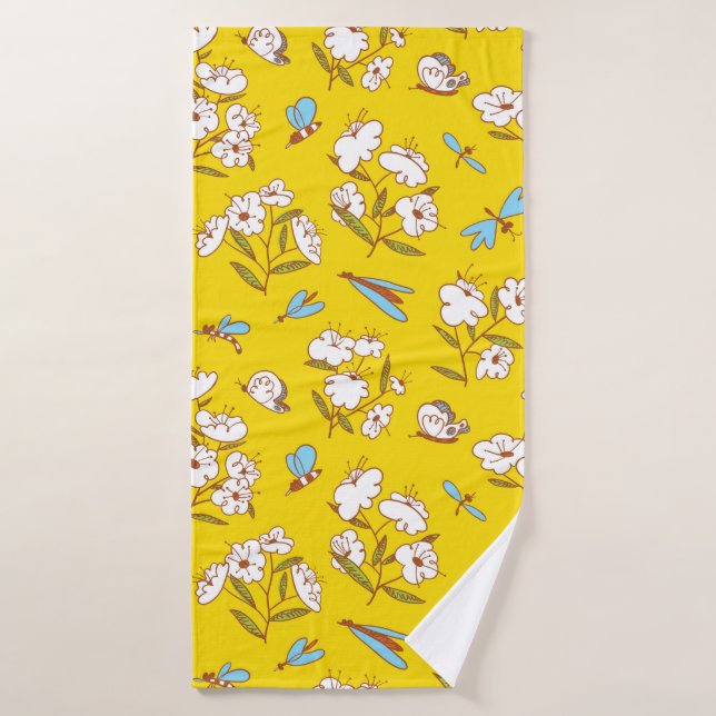 Patrón veraniego sin fisuras con plantas florecien (Toalla de baño)