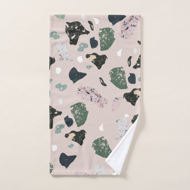 Patrón verde de Terrazo (Toalla de mano)