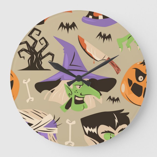 Patrón Vintage de Halloween Gran Reloj (Anverso)