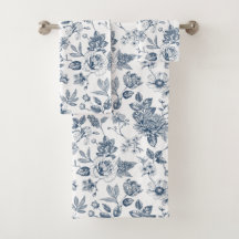 Patrón Vintage Toile-De-Jouy Floral Azul Marino