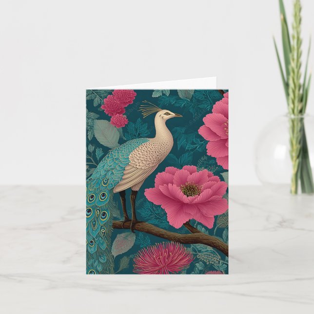 Patrón violento de pavo real y floral rosa (Anverso)