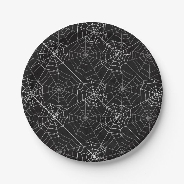 Patrón web de araña de Halloween | Plato de papel (Anverso)