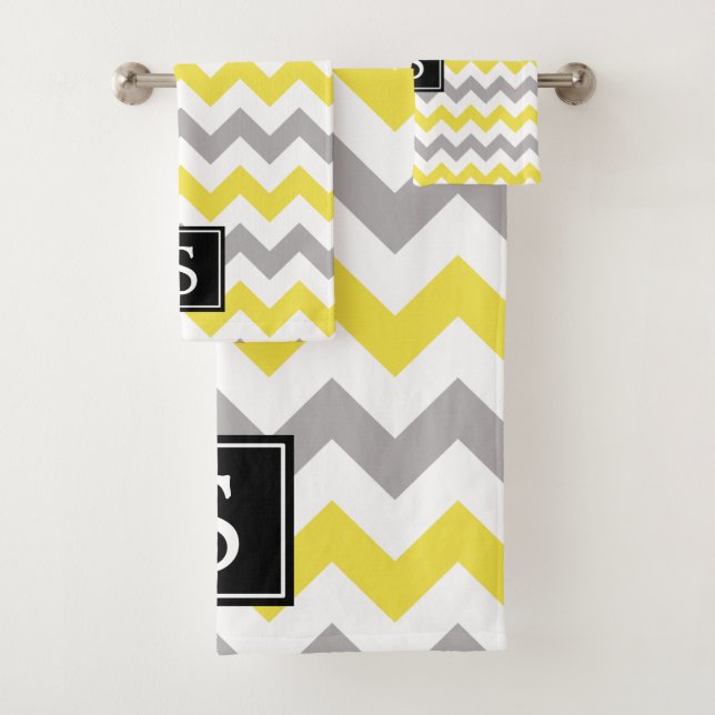 Patrón Zigzag, Chevron, amarillo, gris, monograma (In situ)