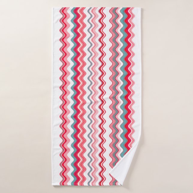 Patrón Zigzag de onda azul rosa (Toalla de baño)