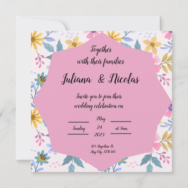 Patrones de invitación a la boda floral colorida (Anverso)