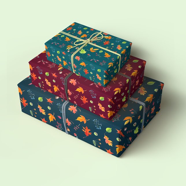 Patrones del trío acuarela de hojas de otoño (Subido por el creador)