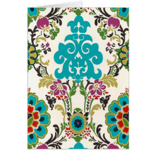 Patrones florales de Damasco Pluma Turquesa