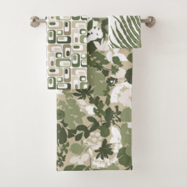 Patrones retro mod Sage verde oliva beige