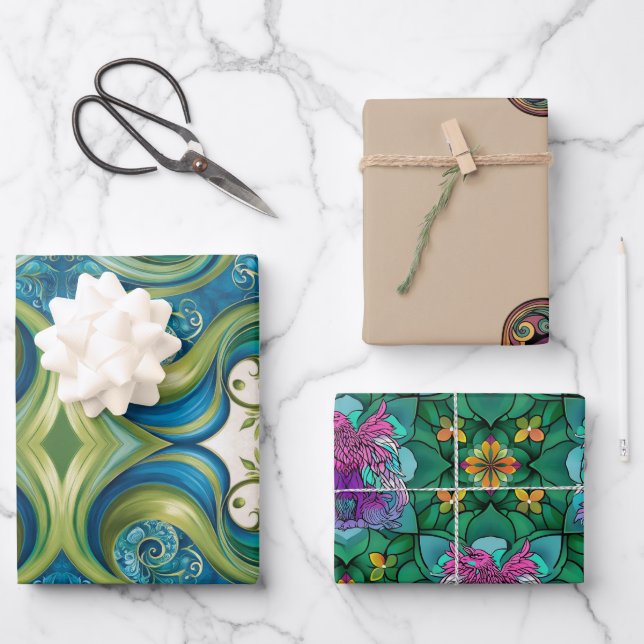 Patrones únicos envolviendo papel de hoja plana de (Anverso)