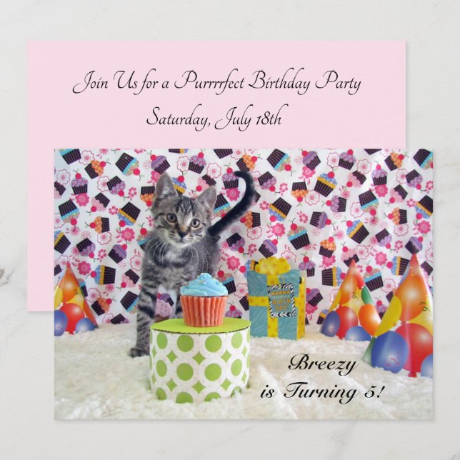 Patton (gato/ gatito) Invitación de cumpleaños (Anverso / Reverso)