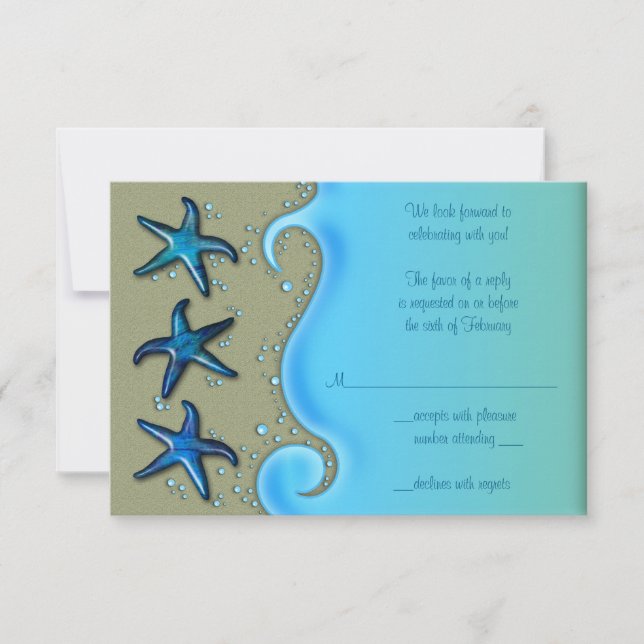 Paua Shell Starfish Wedding Reply RSVP Card (Anverso)