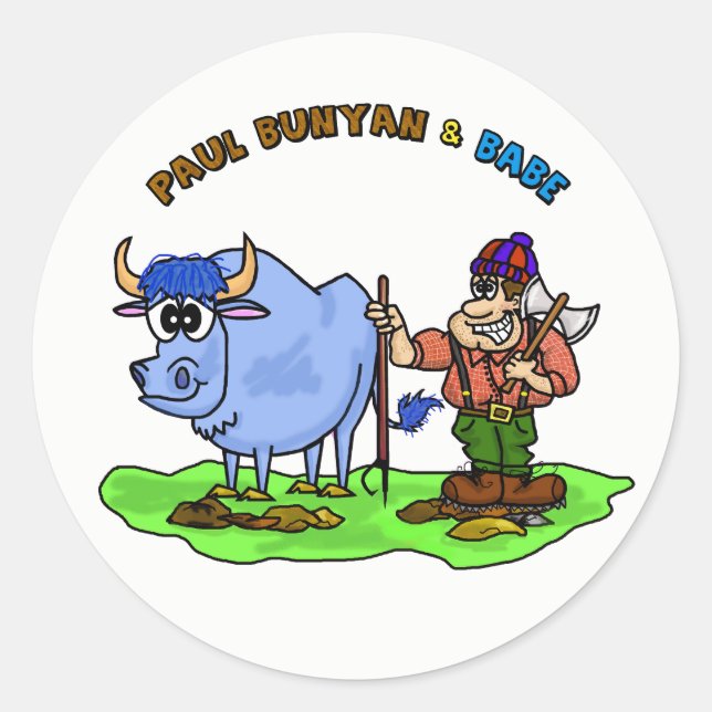 Paul Bunyan y Babe Los Pegatinas de Ox Azul (Anverso)