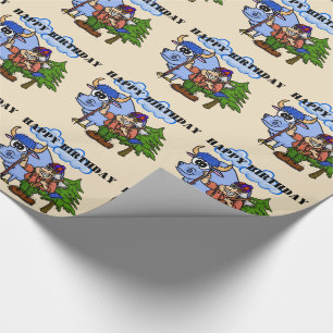 Paul Bunyan y bebé el papel de regalo azul del