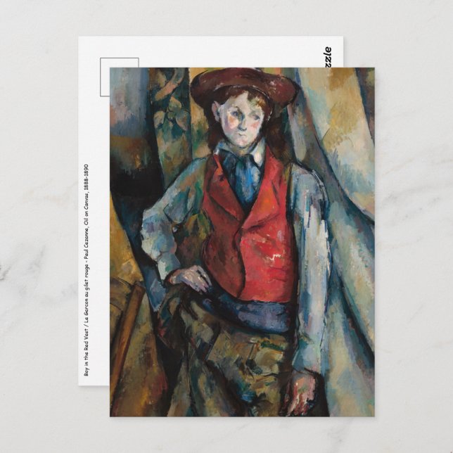 Paul Cezanne - Niño en la postal Red Vest (Anverso / Reverso)