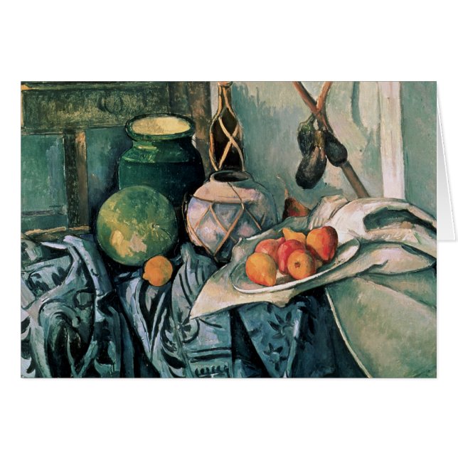 Paul Cezanne | Vida fija con Pitcher y Aubergi (Anverso (Horizontal))