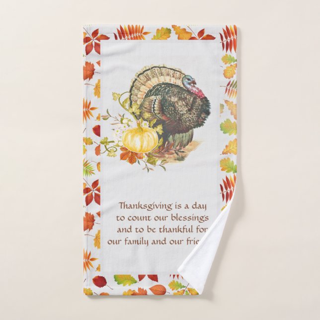 Pavo de Acción de Gracias con Hojas de Otoño   (Toalla de mano)