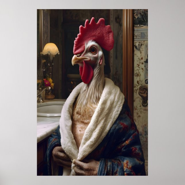 Pavo en estampado de bata, arte de baño de granja (Frente)