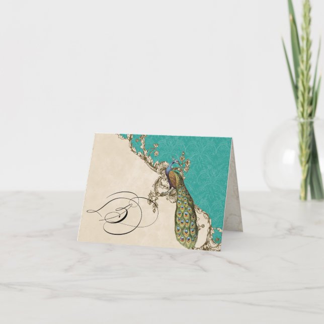 Pavo real 1 Notecard inicial con monograma - S del (Anverso)