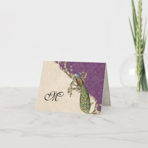 Pavo real 1 Notecard inicial con monograma - T del