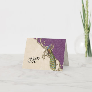 Pavo real 1 Notecard inicial con monograma - T del