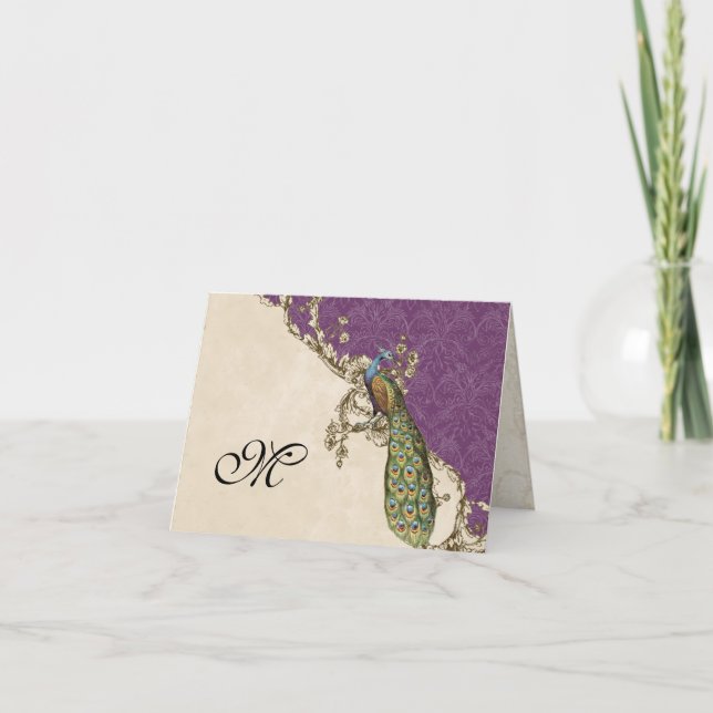 Pavo real 1 Notecard inicial con monograma - T del (Anverso)