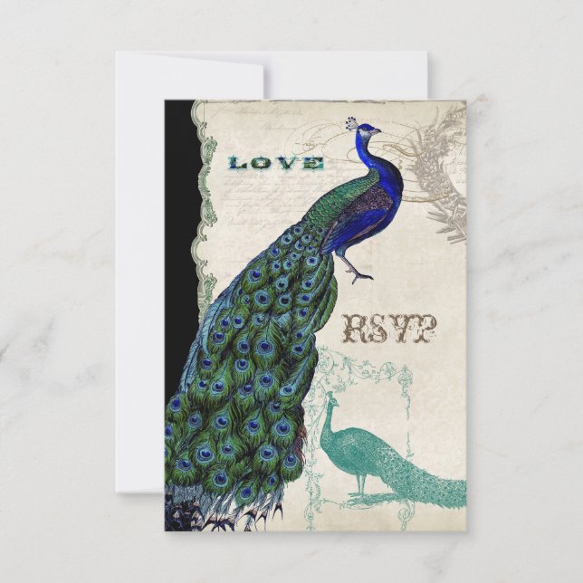 Pavo Real Antiguo 5 - Invitación Formal de Boda (Anverso)