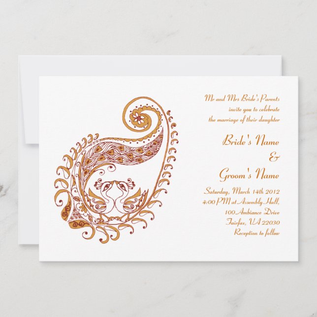 Pavo real-c de Paisley en la invitación del arte (Anverso)