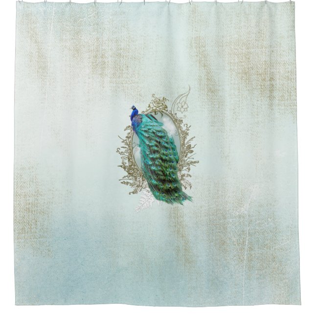 Pavo real de la cortina de ducha, turquesa, (Anverso)