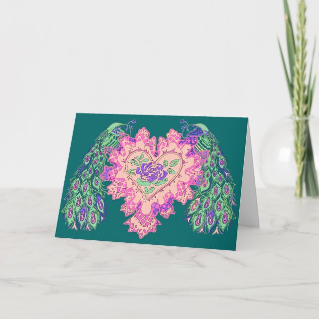 Pavo real de la tarjeta del día de San Valentín (Anverso)