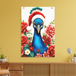 Pavo real de Navidad en flor Lienzo envuelto Premi