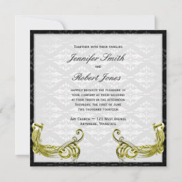 Pavo real dorado en la invitación a la boda de Dam