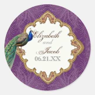Pavo Real Dorado y Swirls - Pegatina o sello Boda