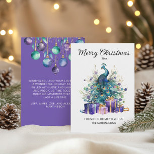 Pavo real Feliz Navidad Purpura Azul Verde Teal