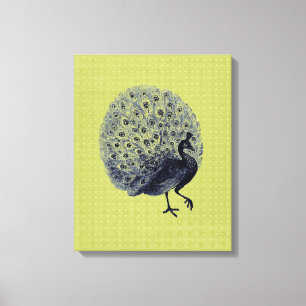 Pavo Real Vintage en verde - Lienzo envuelto