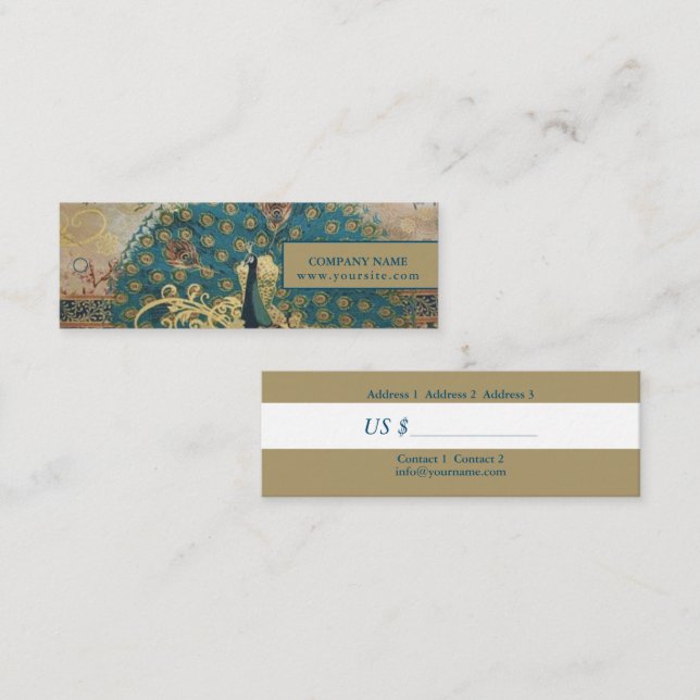 Pavo Real Vintage - Precio, tarjeta de visita (Anverso / Reverso)