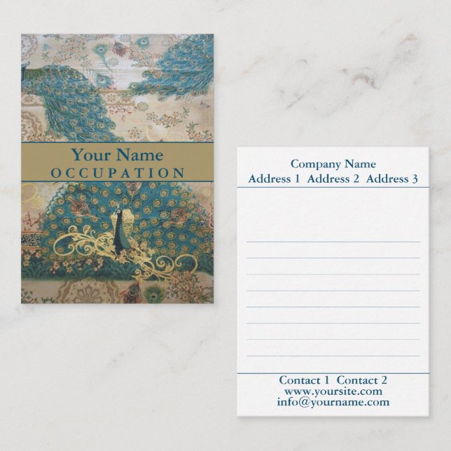 Pavo Real Vintage - Tarjeta de Negocios (Anverso / Reverso)