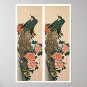 Pavo real y Peonies por Hiroshige, arte japonés