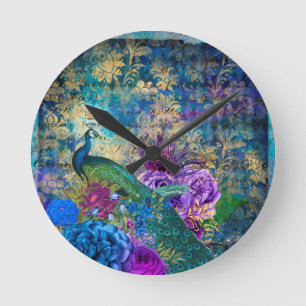 Pavos Azules Pavoreal Francés Reloj de Pared Acríl