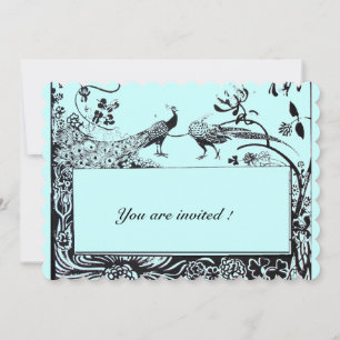 PAVOS REALES DE AMOR DE BODAS Invitación Azul Turq