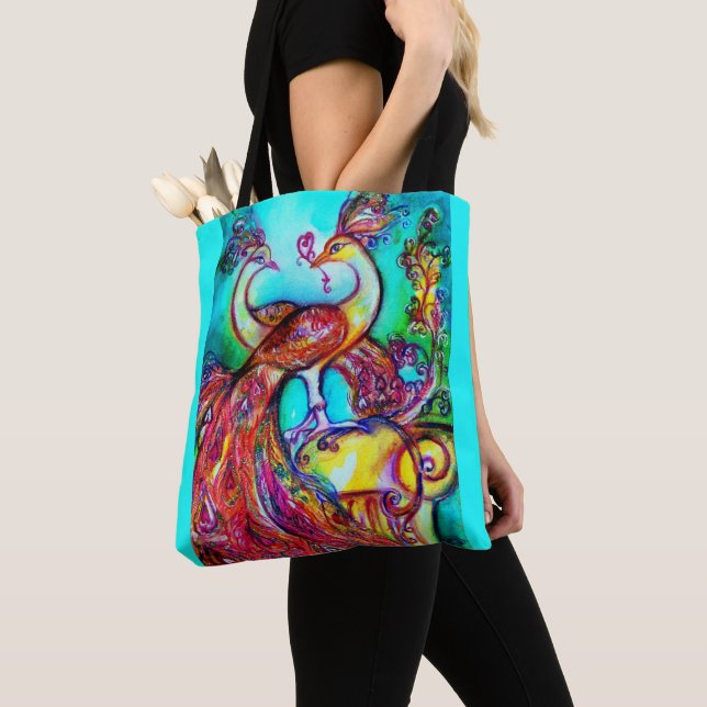 PAVOS REALES ENAMORADOS  bolso Tote rojo azul turq (Detalle)