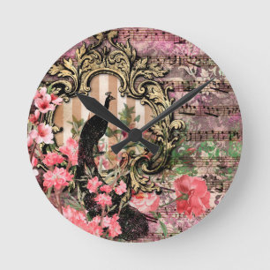 Pavos reales rosados reloj de pared acrílico franc