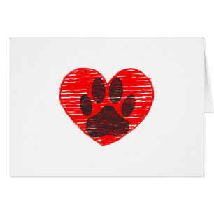 Paw De Perro Esbozada En El Corazón Rojo