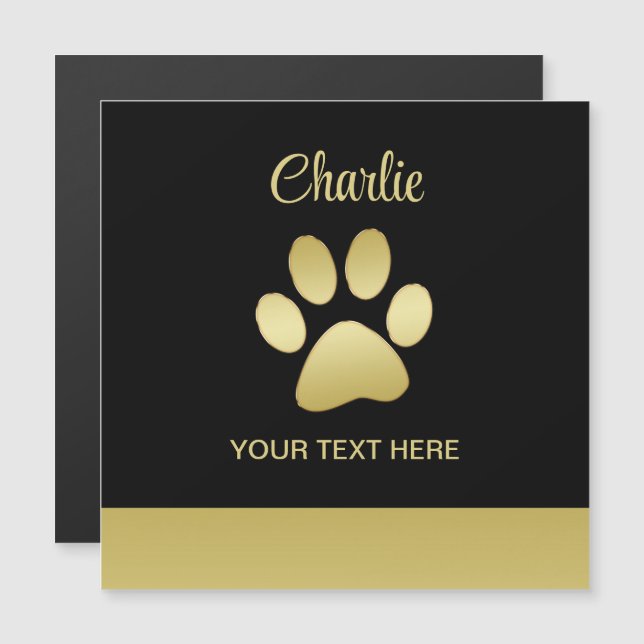 Paw dorada de perro brillante sobre fondo negro (Anverso/Reverso)