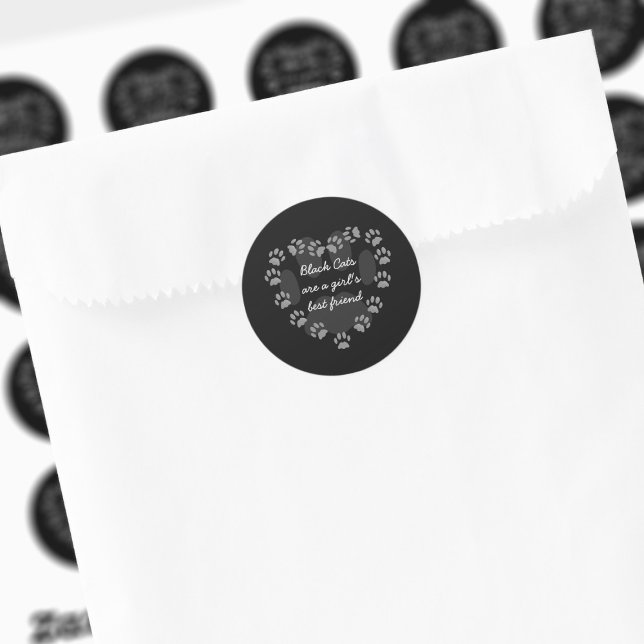 Paw Print Heart Black Cat Love Quote Pegatina (Black cats are a girl's best friend! And here's the stickers that say so.)