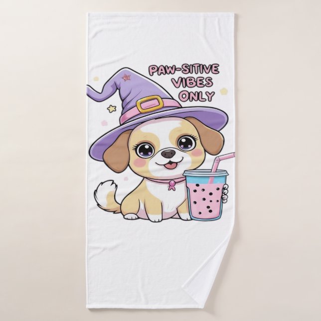Paw-sitive Vibes Only Perro Lindo Con Burbuja Té H (Toalla de baño)