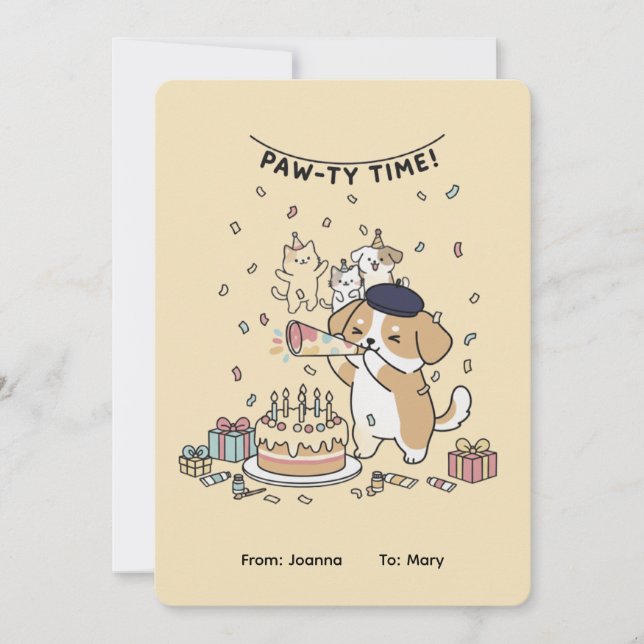 Paw-ty Time! Cute Dog & Cats Joyful Birthday Card (Anverso)