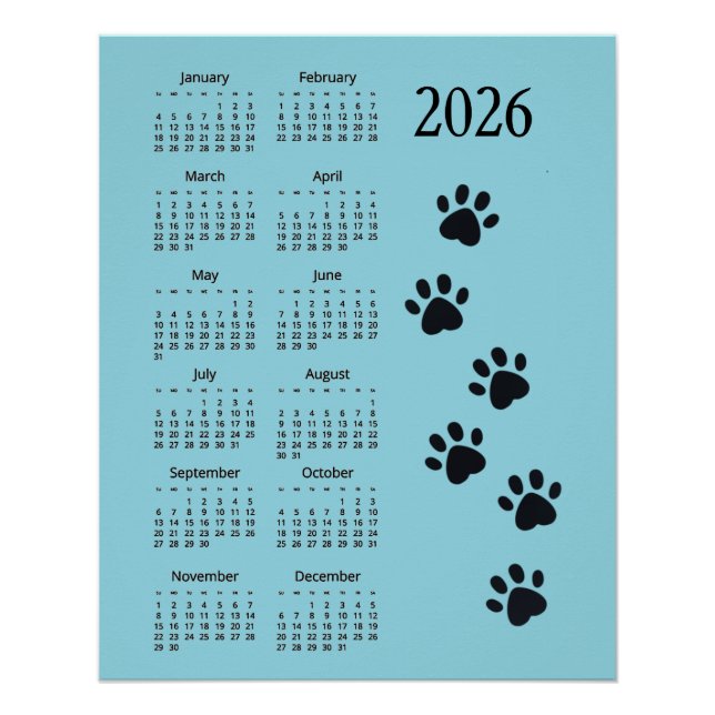 Pawprints Design 2026 Calendar Poster (Anverso)