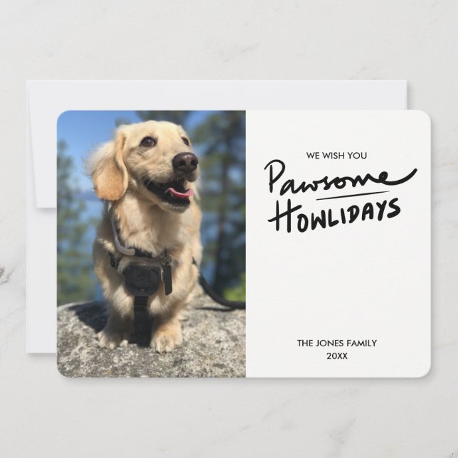 Pawsome Howlidays | Tarjeta de vacaciones Dog Phot (Anverso)